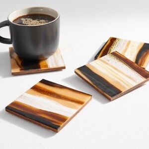 WEST ELM CORDAI SQUARE RESIN COASTERS SET OF 4 IN BROWN